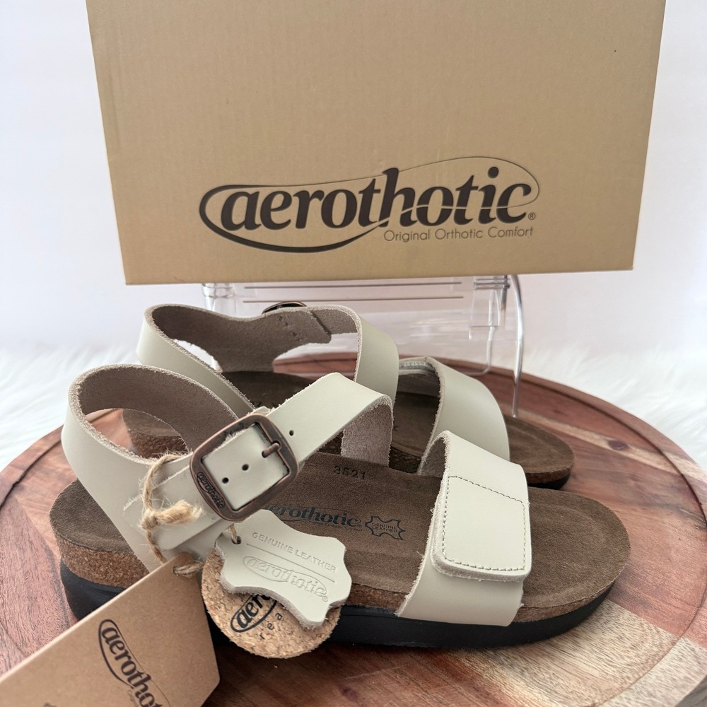 Aerothotic Slingback Sandals Womens 7-7.5 Off White New Leather LC1422 Orthotic